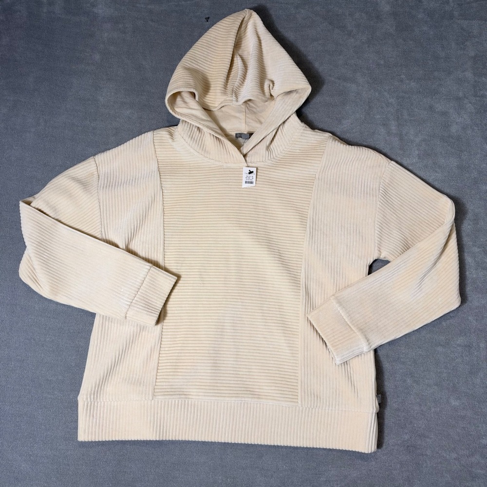 T by Talbots Ribbed Corduroy Hoodie Cream Ivory Small